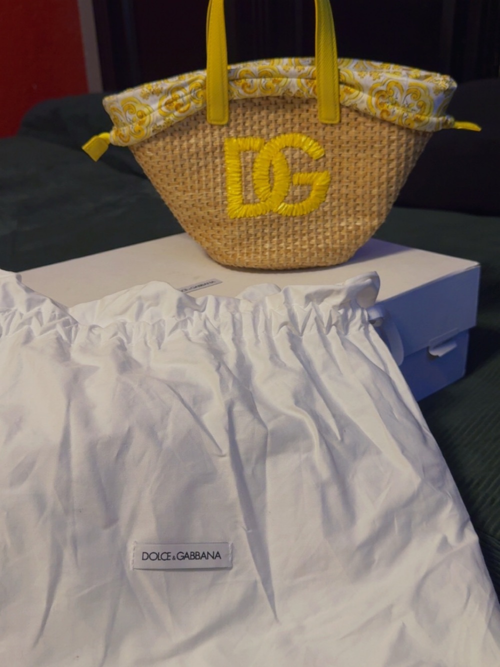 Dolce & Gabbana Straw Tote with Yellow Trim and DG Embroidery - Picture 3 of 3
